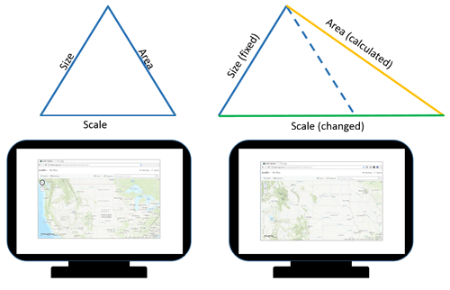 Map area automatically calculated when size is fixed and scale changes Map area automatically calculated when size is fixed and scale changes